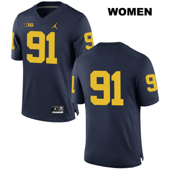 Women's NCAA Michigan Wolverines Taylor Upshaw #91 No Name Navy Jordan Brand Authentic Stitched Football College Jersey YZ25L12IE